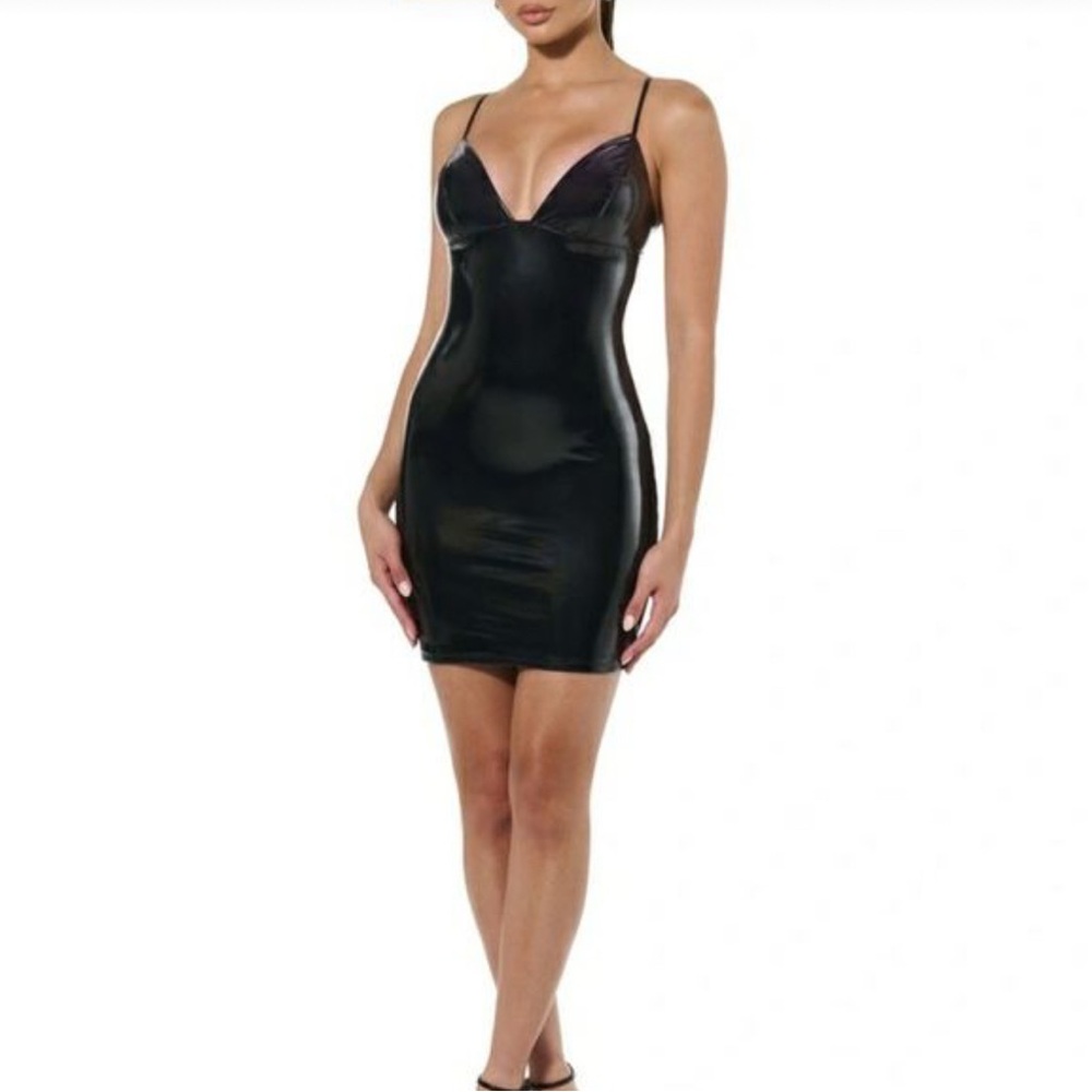 Naked Wardrobe Vynil Black Mini Dress
